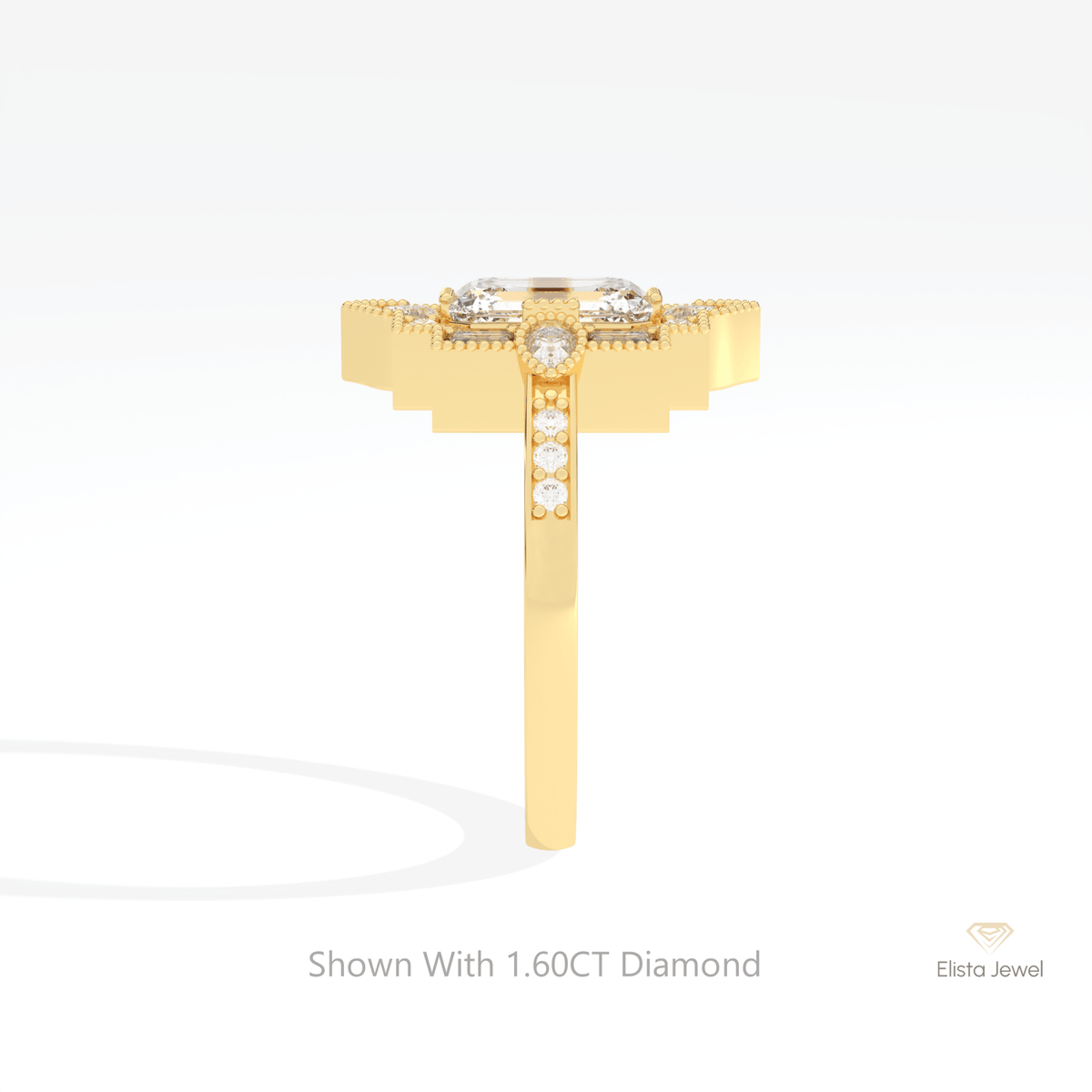 Emerald Cut Art Deco Wedding Lab Grown Diamond Ring in 14K White Gold - Top View