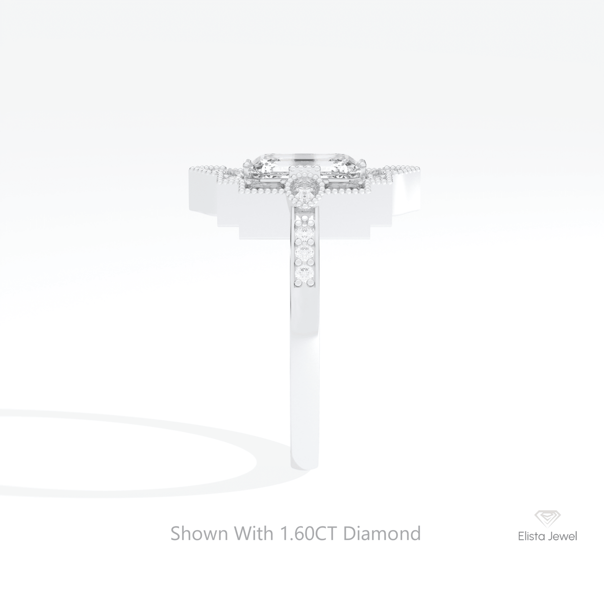 Emerald Cut Art Deco Wedding Lab Grown Diamond Ring in 18K Yellow Gold - Perspective View