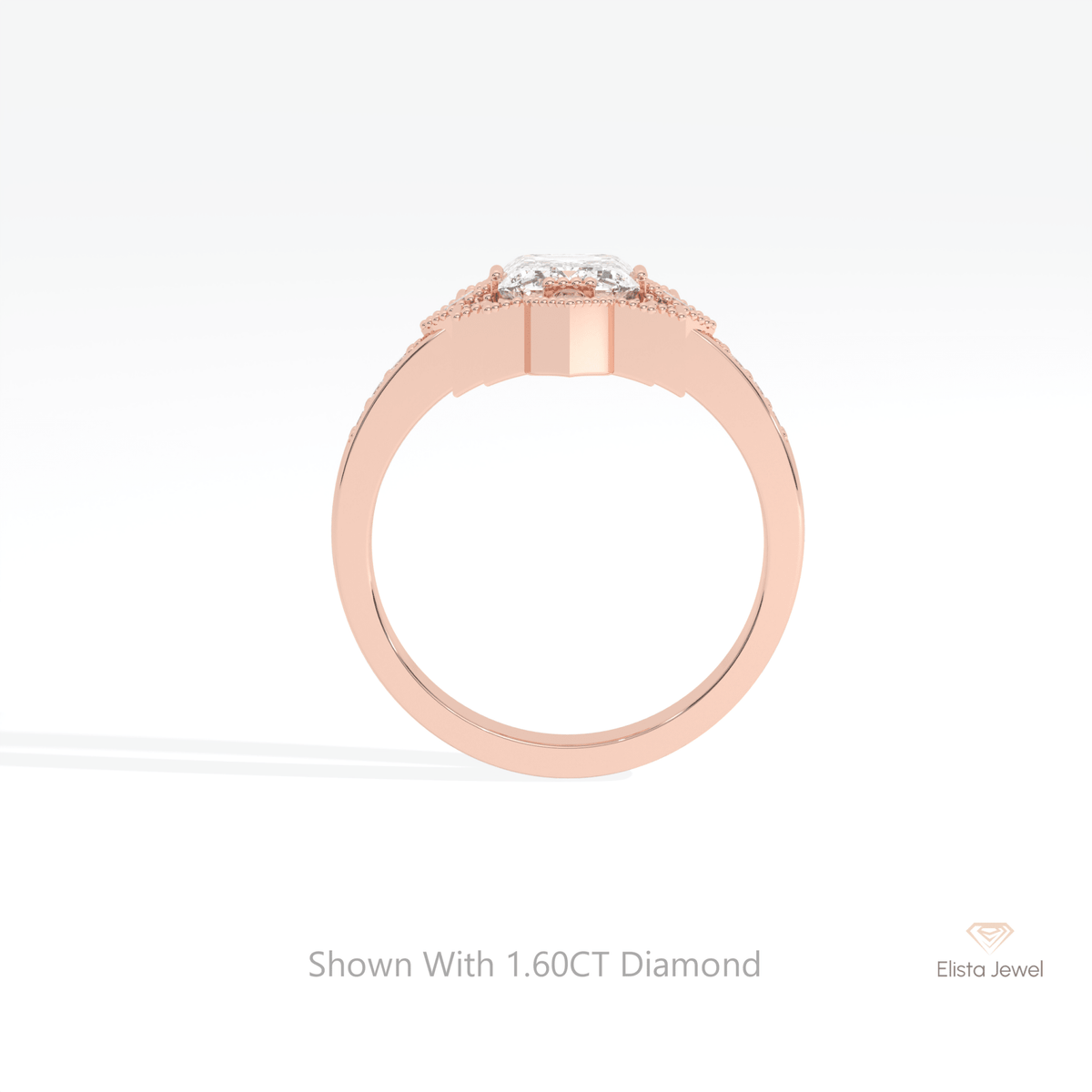 Emerald Cut Art Deco Wedding Lab Grown Diamond Ring - Alternative View
