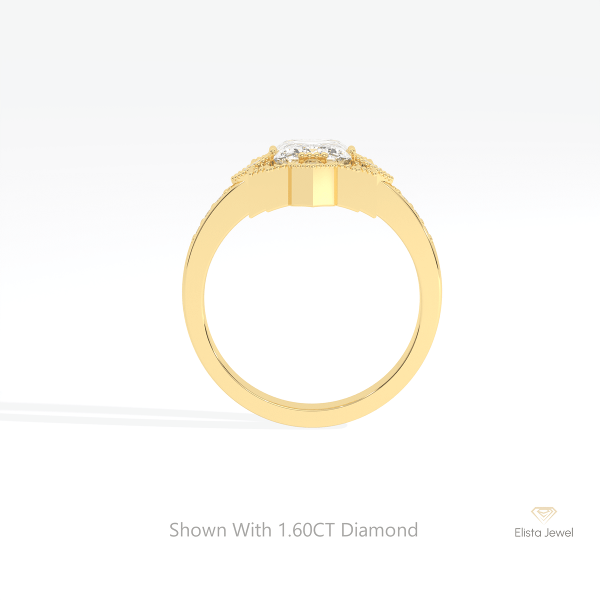 Emerald Cut Art Deco Wedding Lab Grown Diamond Ring in 10K Rose Gold - Angled View