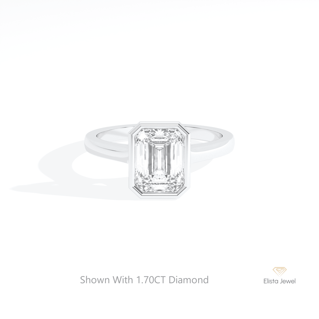 Emerald Cut Bezel Solitaire Lab Grown Diamond Ring in 14K Yellow Gold - Detail View