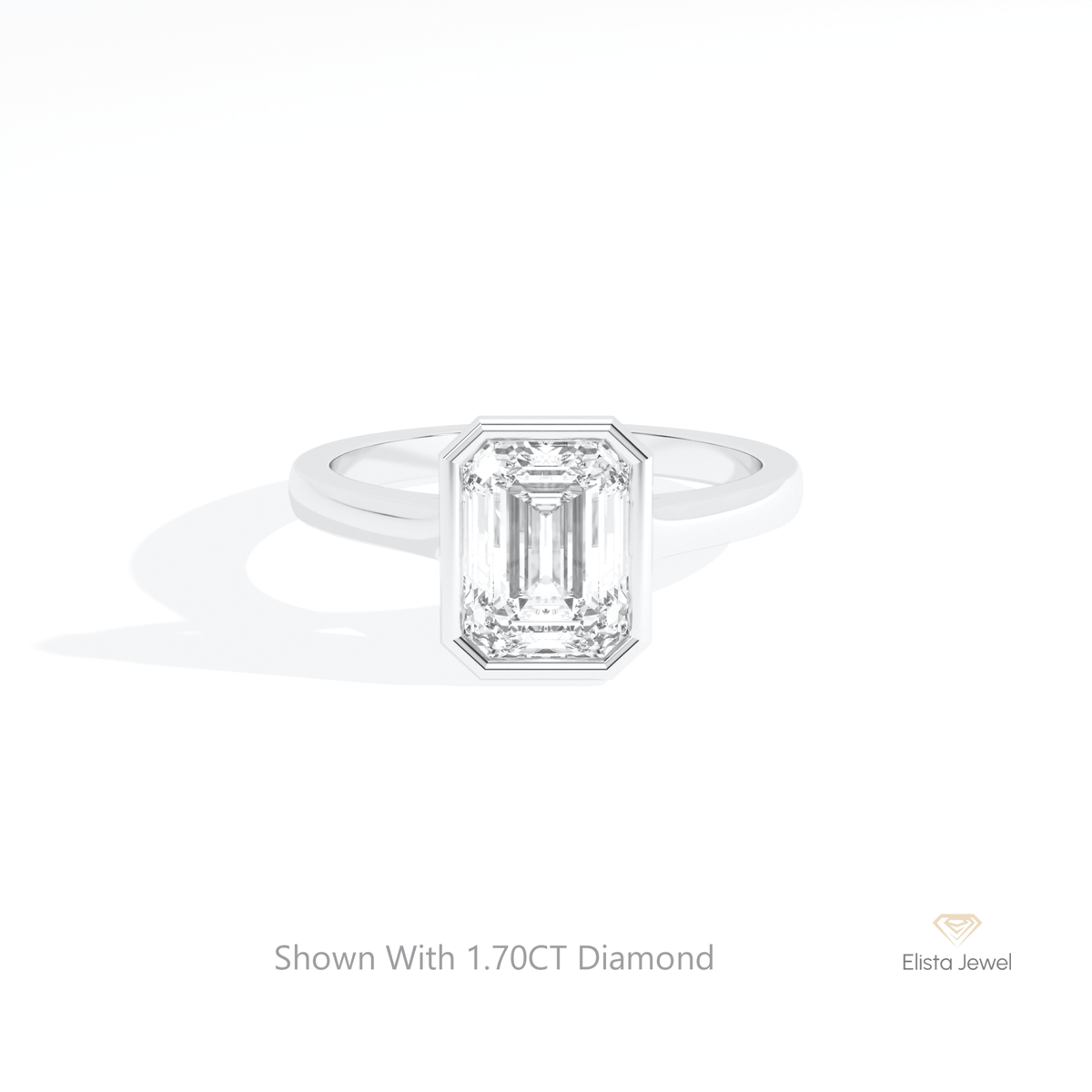 Emerald Cut Bezel Solitaire Lab Grown Diamond Ring in 14K Yellow Gold - Detail View