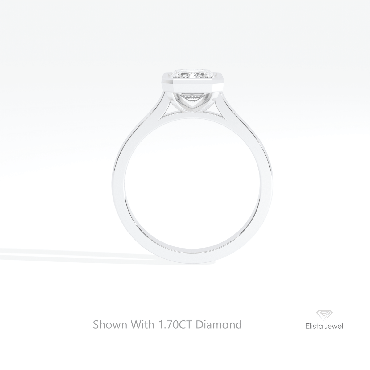 Emerald Cut Bezel Solitaire Lab Grown Diamond Ring in 18K White Gold - Close-up View