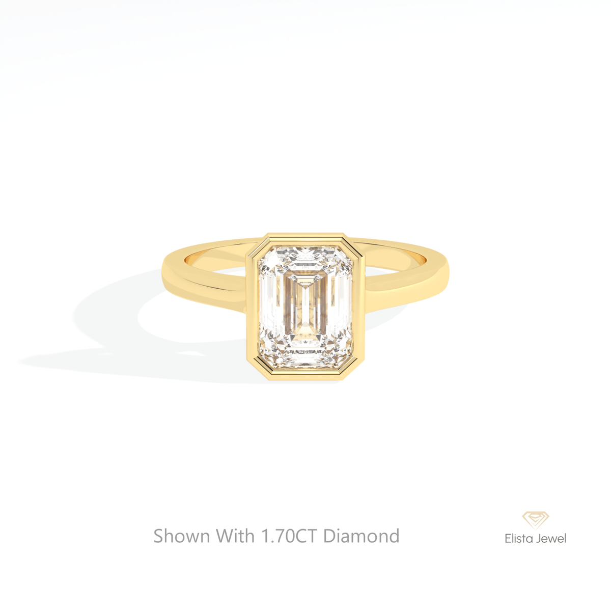 Emerald Cut Bezel Solitaire Lab Grown Diamond Ring in 10K White Gold - Front View