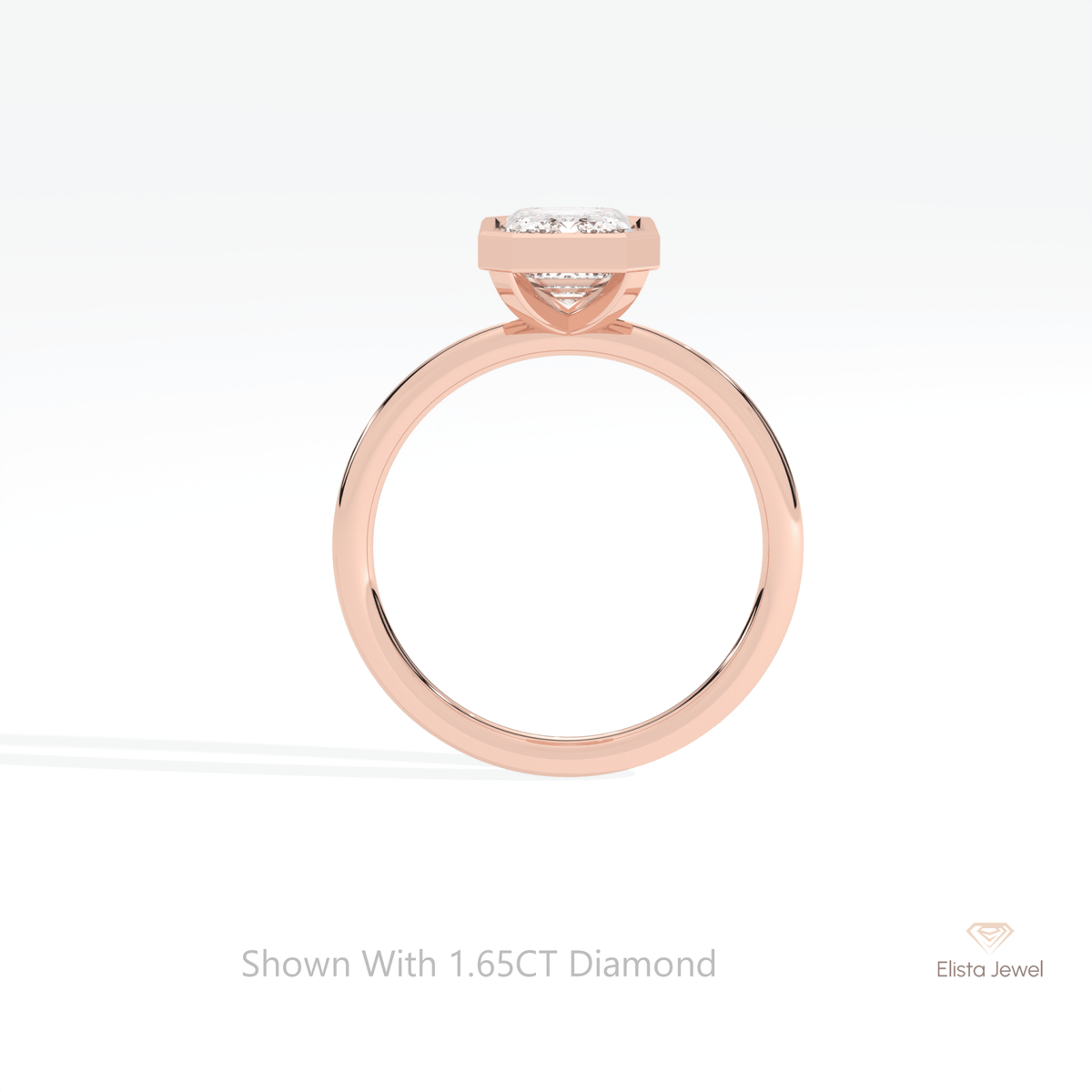 Emerald Cut Bezel Solitaire Lab Grown Diamond Ring in 10K Rose Gold - Angled View