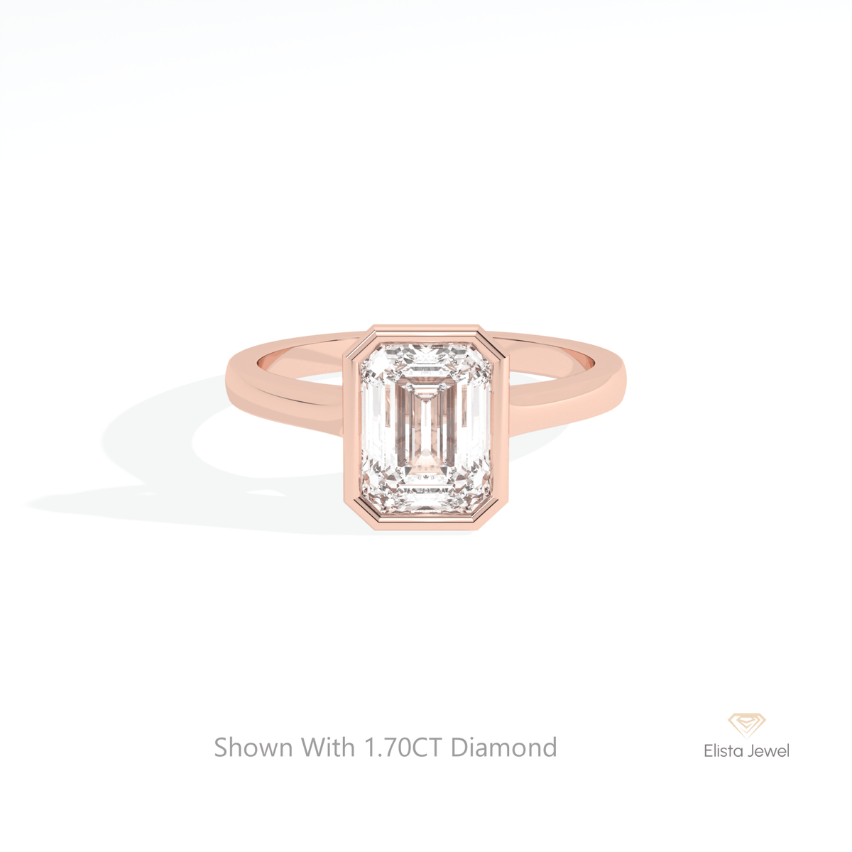 Emerald Cut Bezel Solitaire Lab Grown Diamond Ring in 18K Rose Gold - Ring on Hand View
