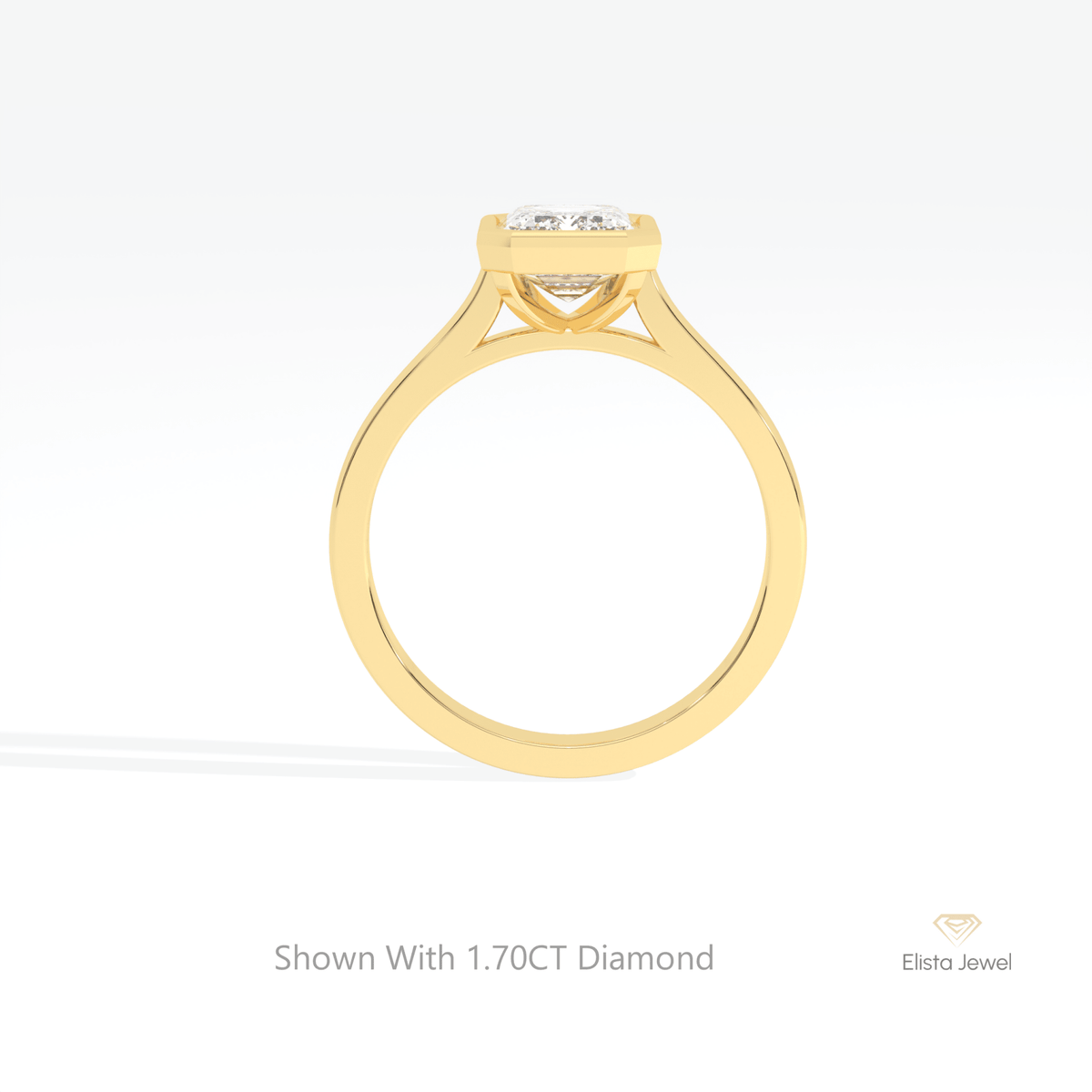 Emerald Cut Bezel Solitaire Lab Grown Diamond Ring in 10K Rose Gold - Angled View
