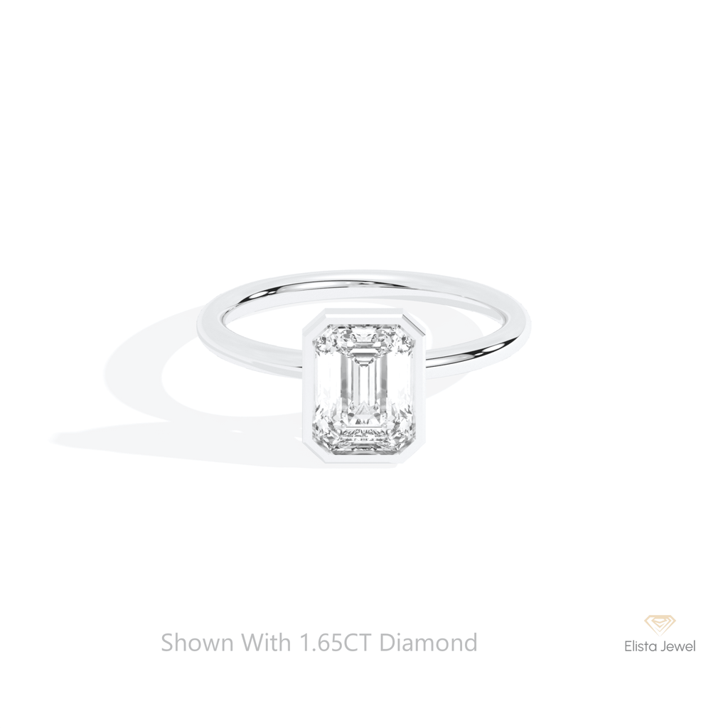 Emerald Cut Bezel Solitaire Lab Grown Diamond Ring in 14K Yellow Gold - Detail View