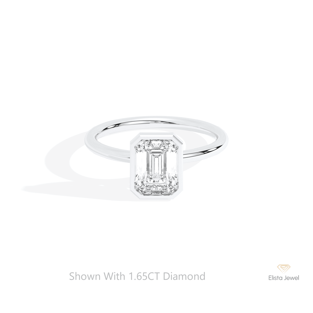 Emerald Cut Bezel Solitaire Lab Grown Diamond Ring in 14K Yellow Gold - Detail View