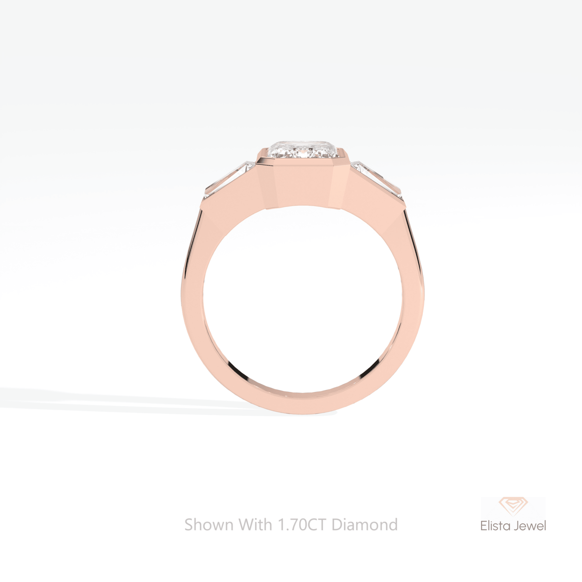Emerald Cut Bezel Three Stone Lab Grown Diamond Ring - Alternative View