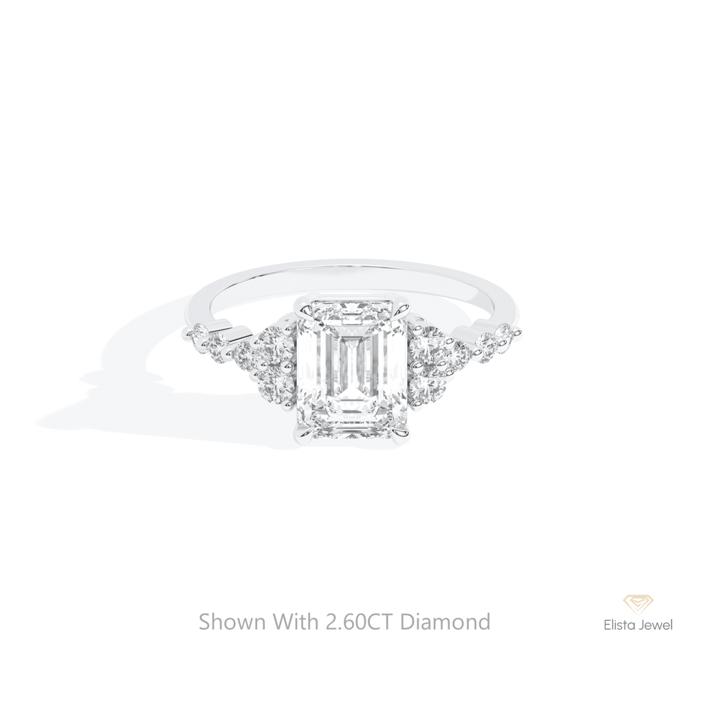 Emerald Cut Cluster Engagement Lab Grown Diamond Ring in 14K Yellow Gold - Detail View