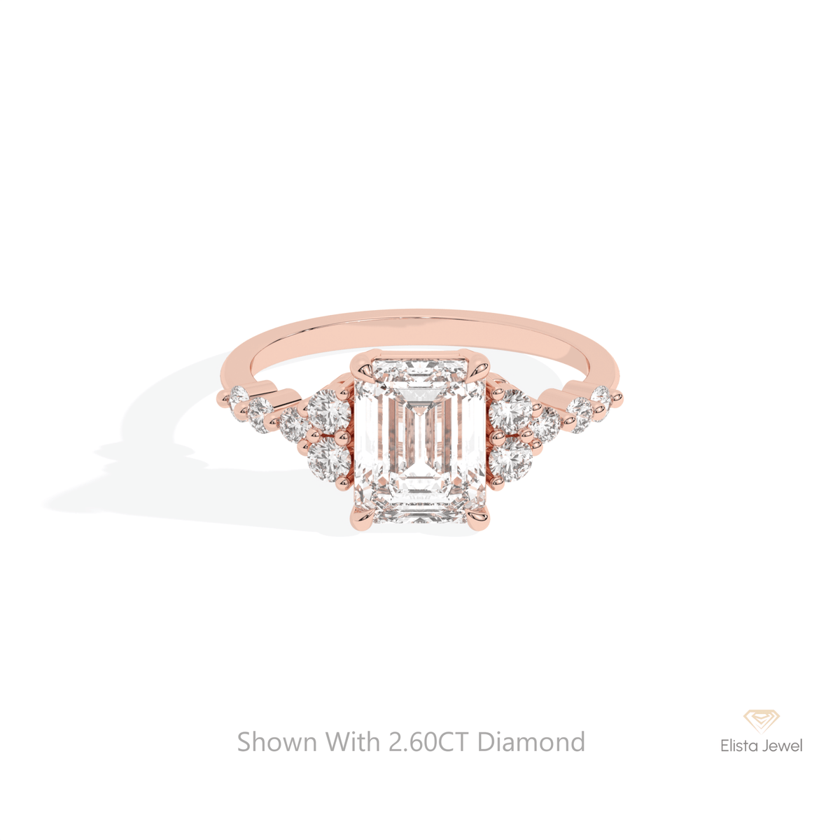 Emerald Cut Cluster Engagement Lab Grown Diamond Ring in 10K White Gold - Front View