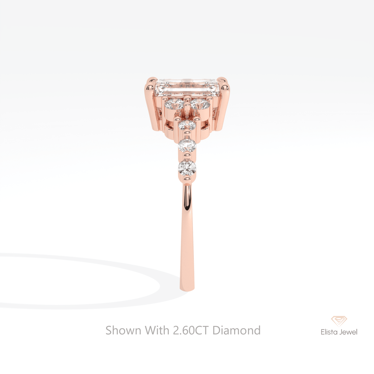 Emerald Cut Cluster Engagement Lab Grown Diamond Ring in 14K White Gold - Top View