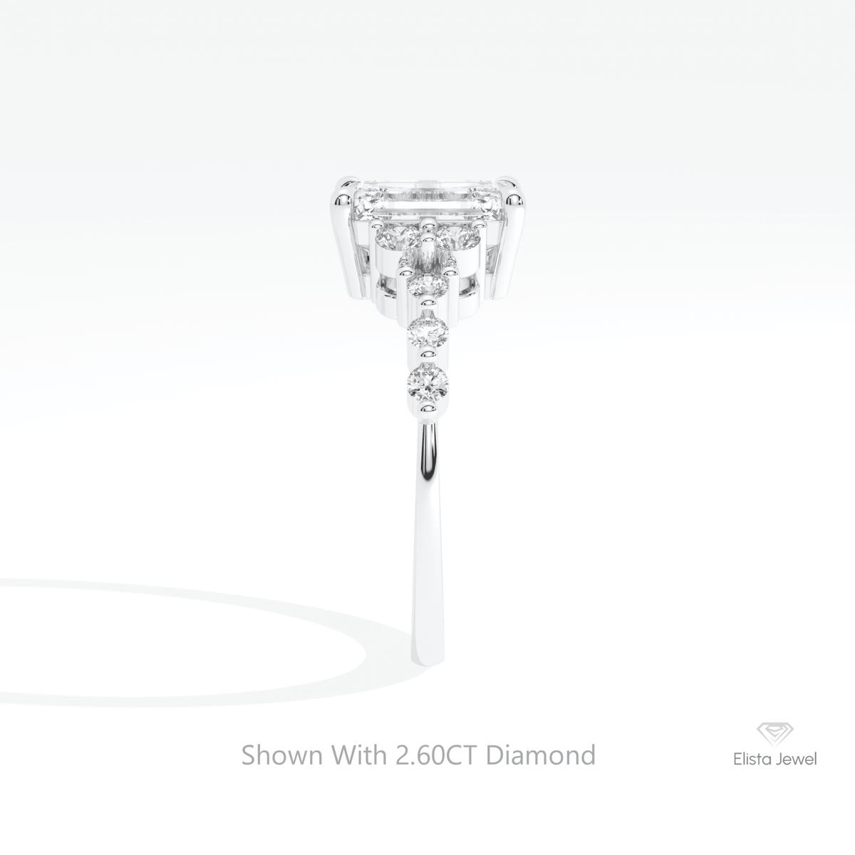 Emerald Cut Cluster Engagement Lab Grown Diamond Ring in 18K Yellow Gold - Perspective View