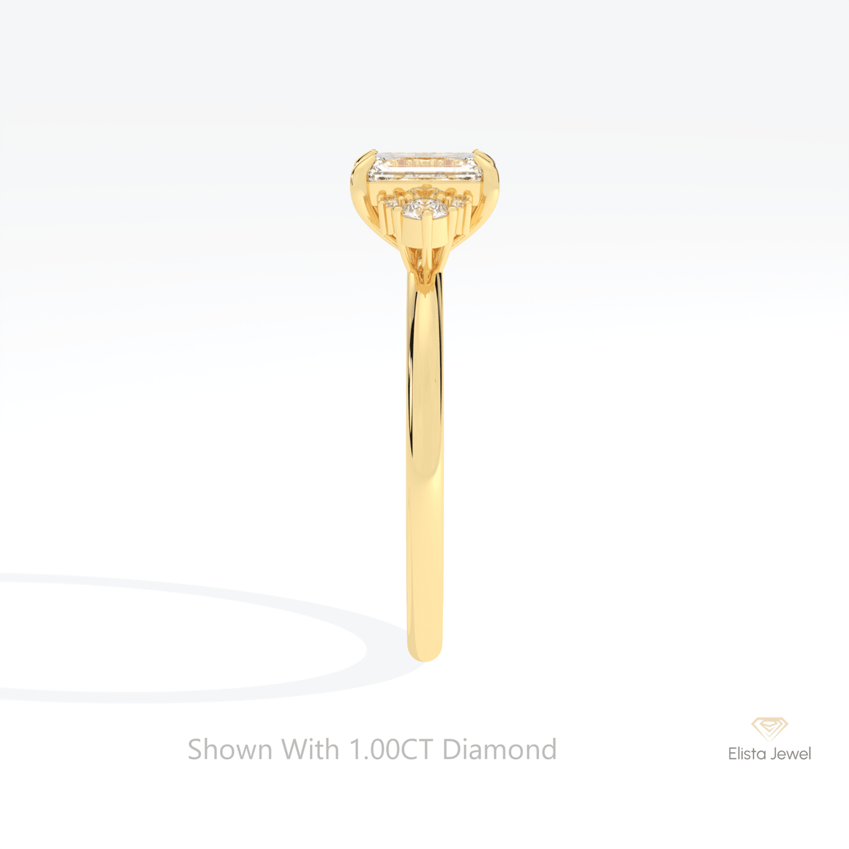 Emerald Cut Cluster Wedding Lab Grown Diamond Ring in 14K White Gold - Top View