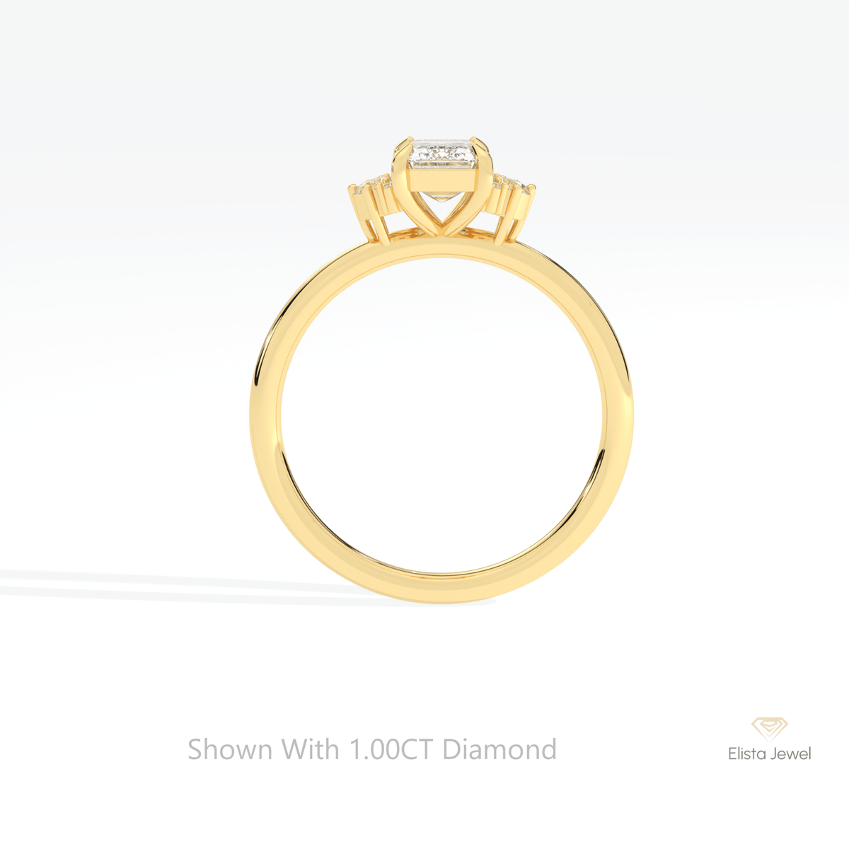 Emerald Cut Cluster Wedding Lab Grown Diamond Ring in 10K Rose Gold - Angled View