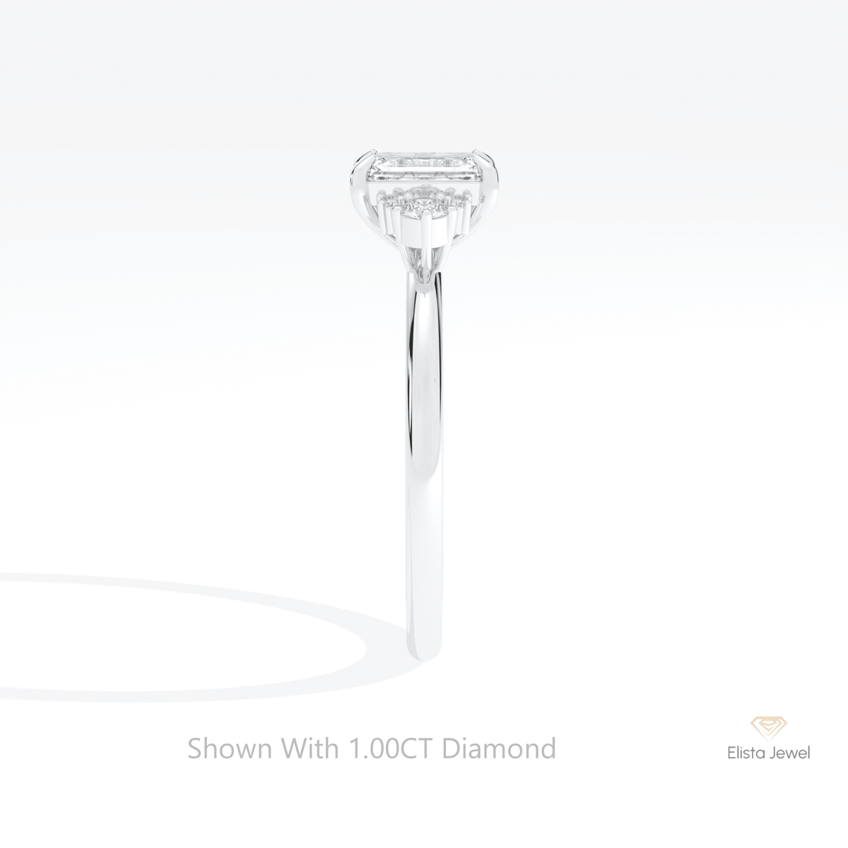 Emerald Cut Cluster Wedding Lab Grown Diamond Ring in 18K Yellow Gold - Perspective View