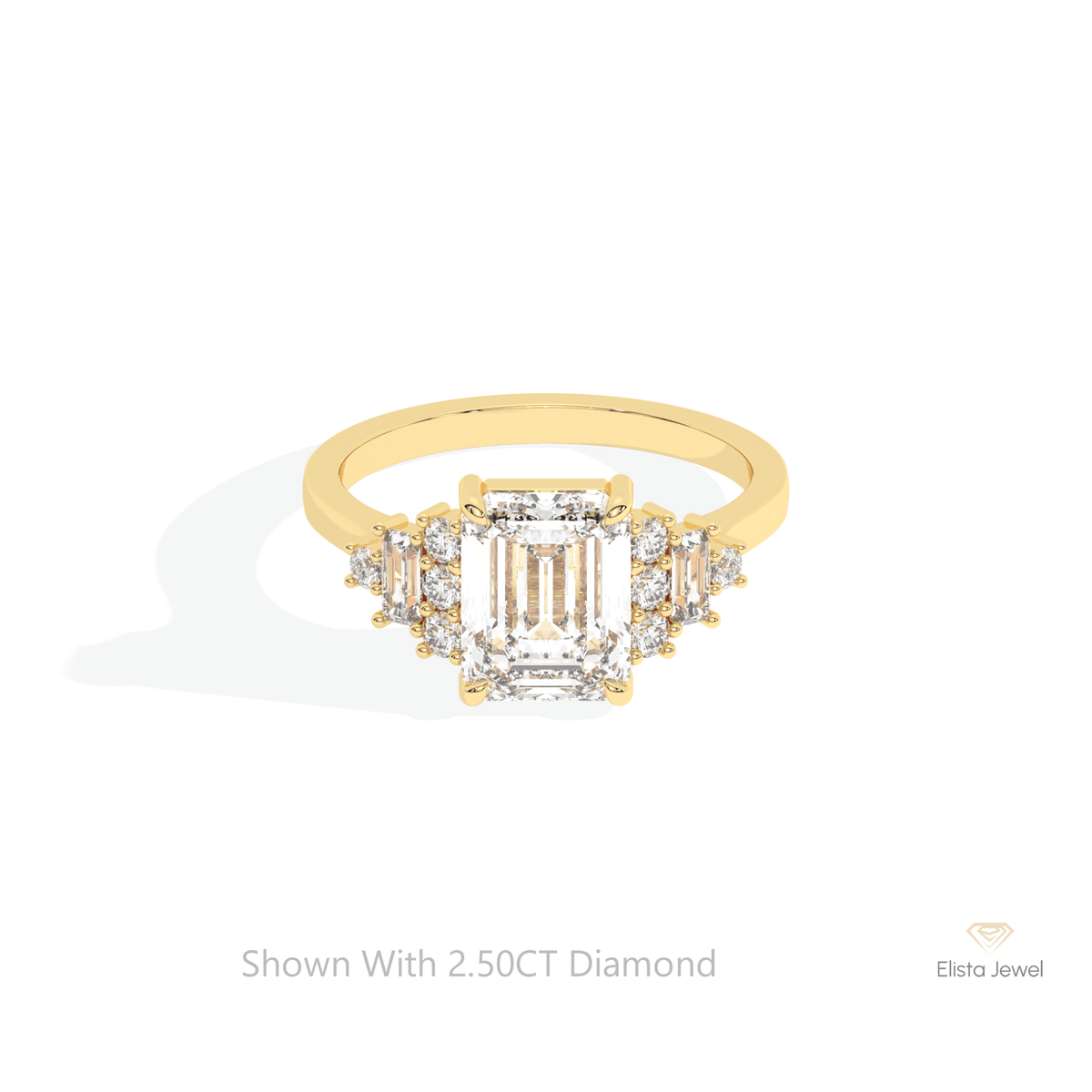 Emerald Cut Cluster Wedding Lab Grown Diamond Ring in 18K Rose Gold - Ring on Hand View