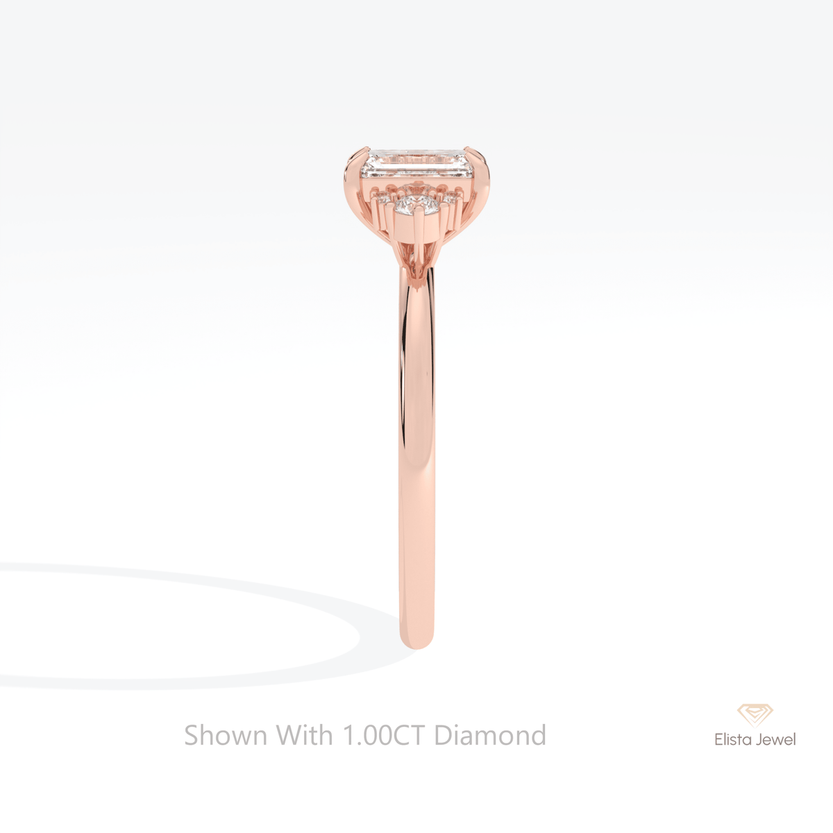 Emerald Cut Cluster Wedding Lab Grown Diamond Ring - Additional View