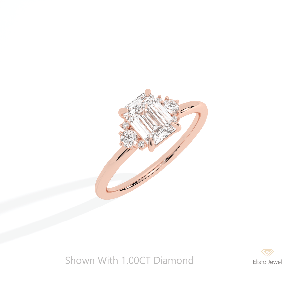 Emerald Cut Cluster Wedding Lab Grown Diamond Ring in Platinum - Lifestyle View