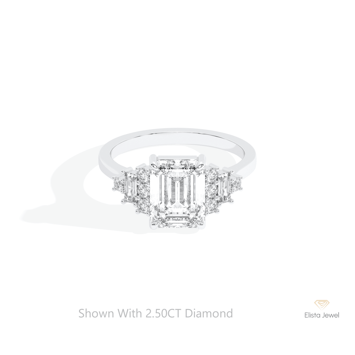 Emerald Cut Cluster Wedding Lab Grown Diamond Ring in 14K Yellow Gold - Detail View