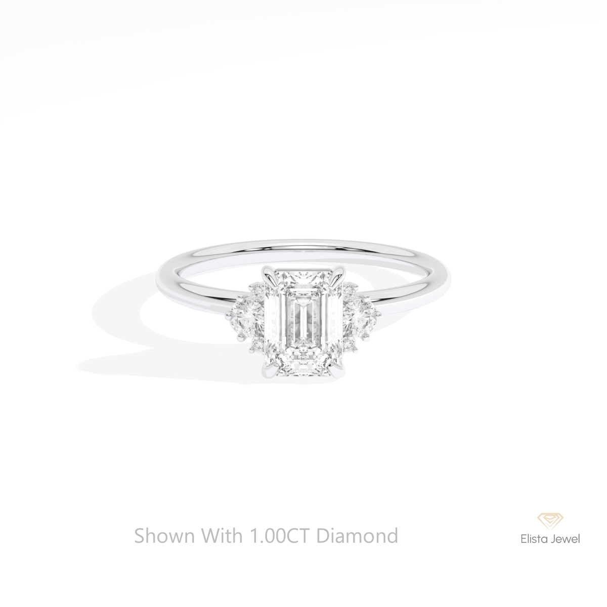 Emerald Cut Cluster Wedding Lab Grown Diamond Ring in 14K Yellow Gold - Detail View