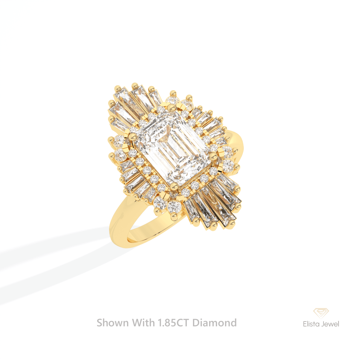 Emerald Cut Double Halo Starburst Lab Grown Diamond Ring in Platinum - Lifestyle View