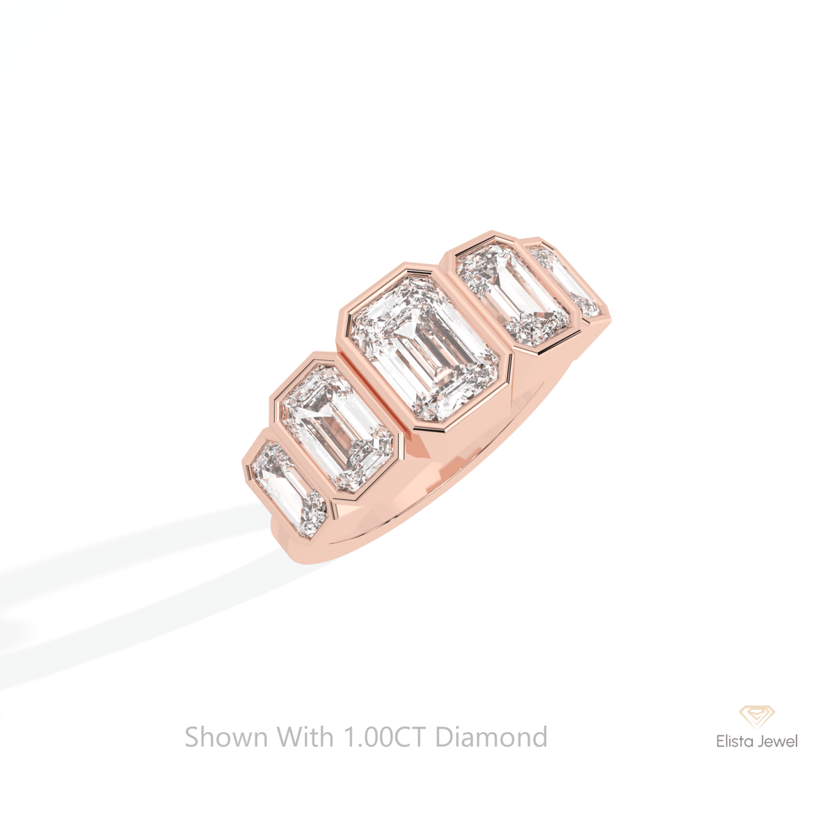 Emerald Cut Five Stone Wedding Lab Grown Diamond Ring in Platinum - Lifestyle View