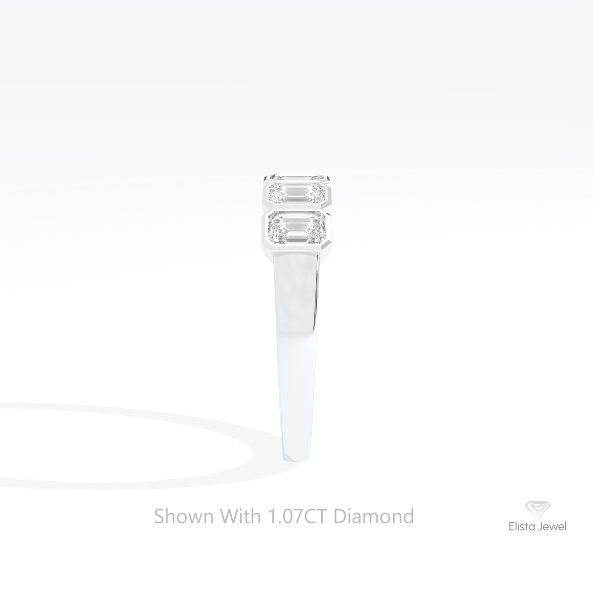 Emerald Cut Five Stone Wedding Lab Grown Diamond Ring in 18K Yellow Gold - Perspective View