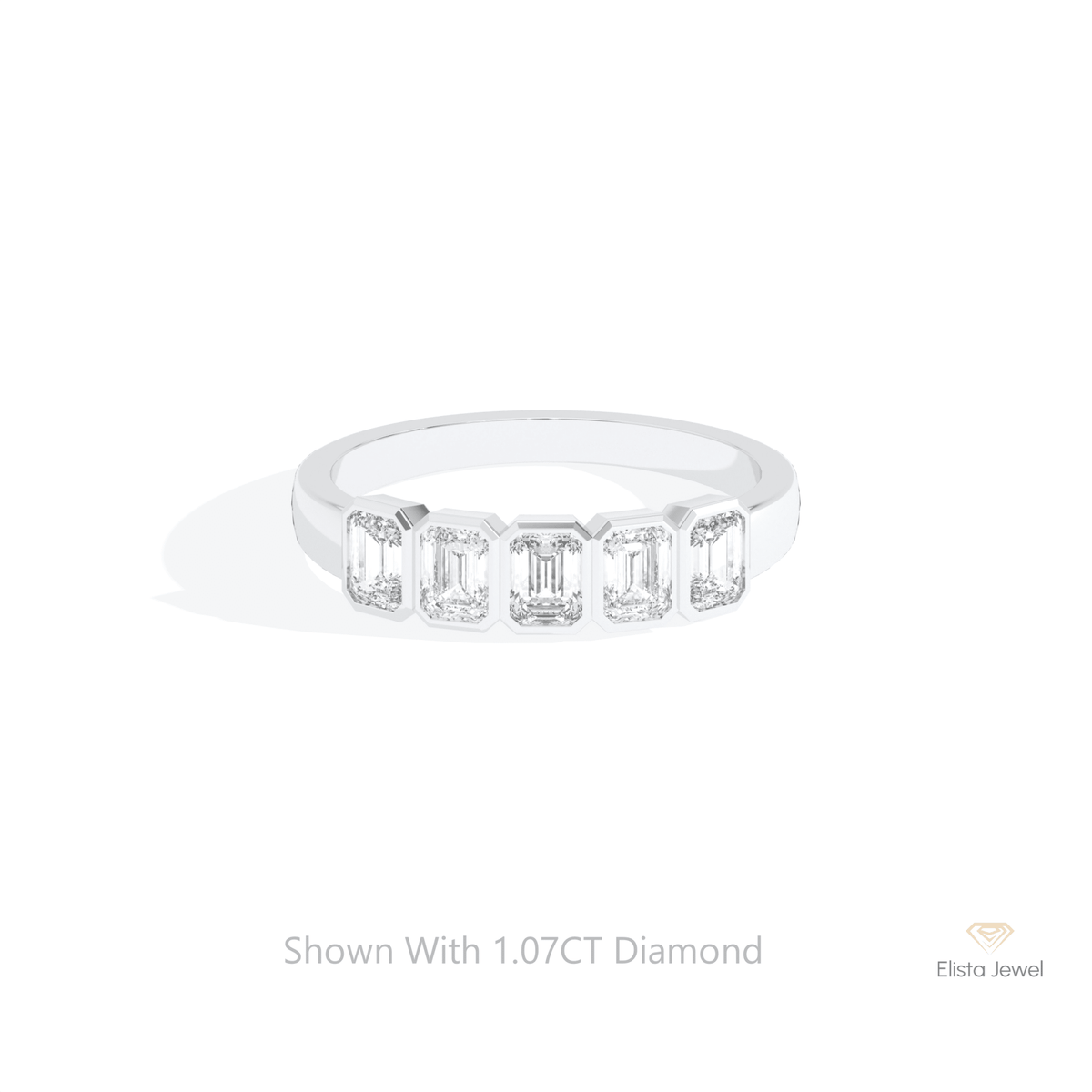 Emerald Cut Five Stone Wedding Lab Grown Diamond Ring in 14K Yellow Gold - Detail View