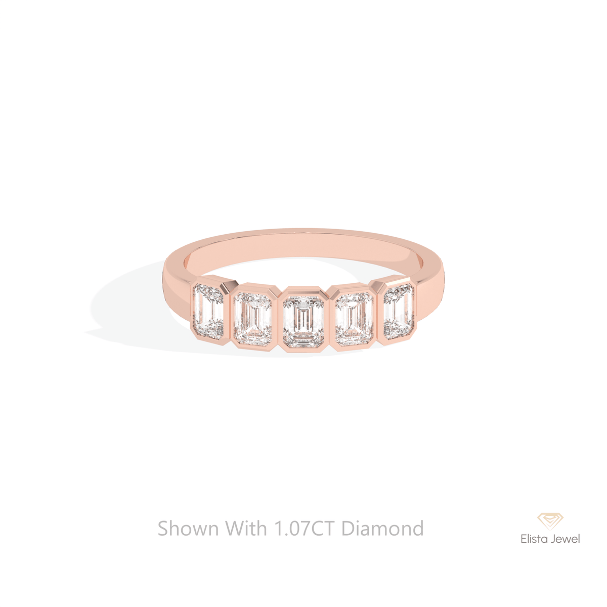 Emerald Cut Five Stone Wedding Lab Grown Diamond Ring in 10K White Gold - Front View