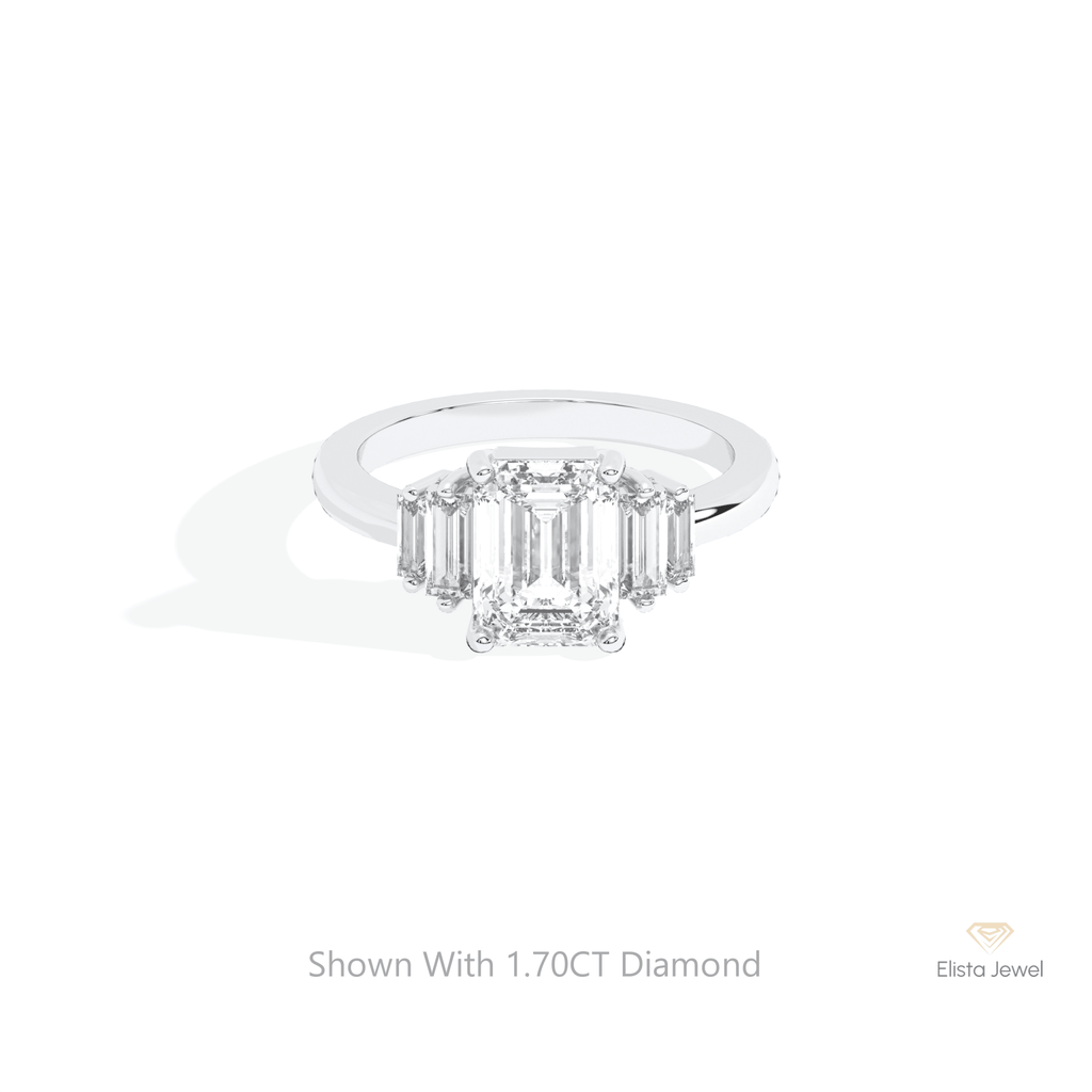 Emerald Cut Five Stone Wedding Lab Grown Diamond Ring in 14K Yellow Gold - Detail View