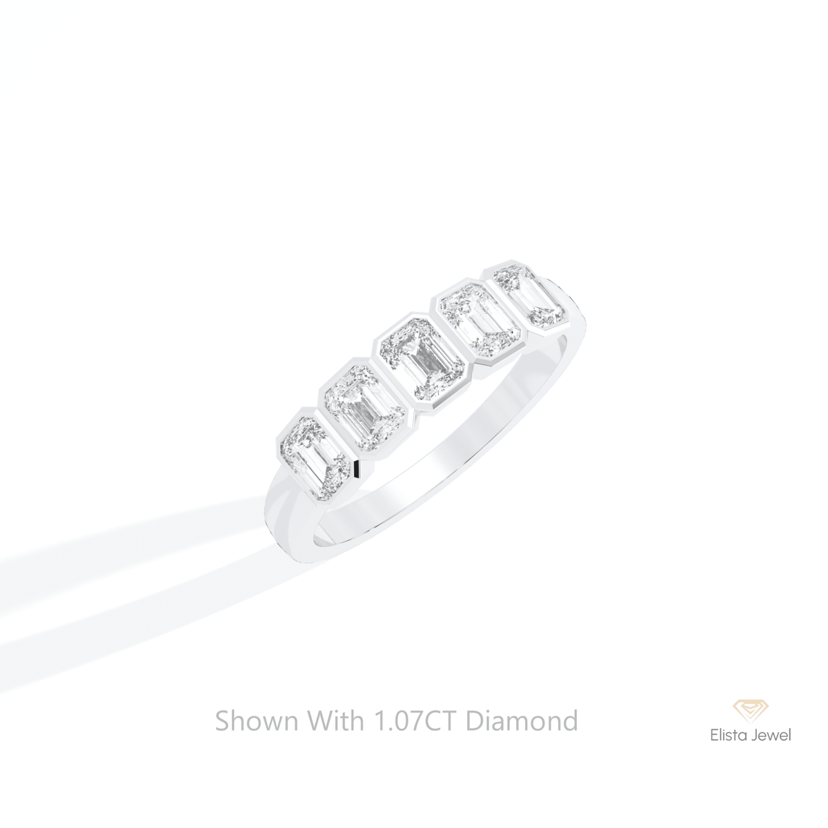 Emerald Cut Five Stone Wedding Lab Grown Diamond Ring in 14K Rose Gold - Profile View