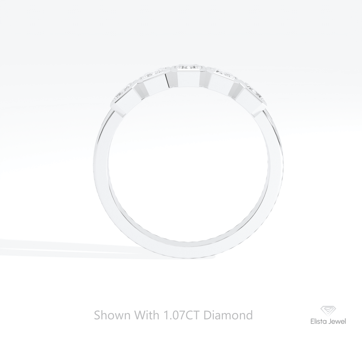 Emerald Cut Five Stone Wedding Lab Grown Diamond Ring in 18K White Gold - Close-up View