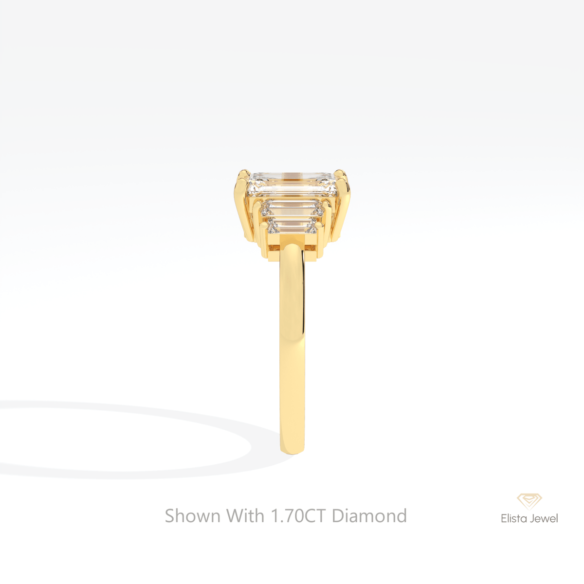 Emerald Cut Five Stone Wedding Lab Grown Diamond Ring in 14K White Gold - Top View