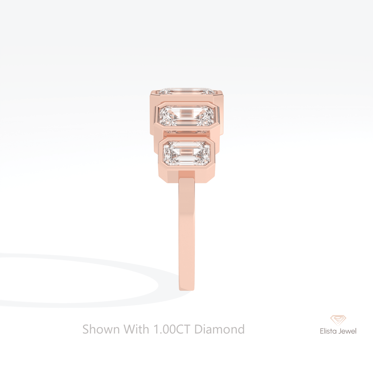 Emerald Cut Five Stone Wedding Lab Grown Diamond Ring - Additional View