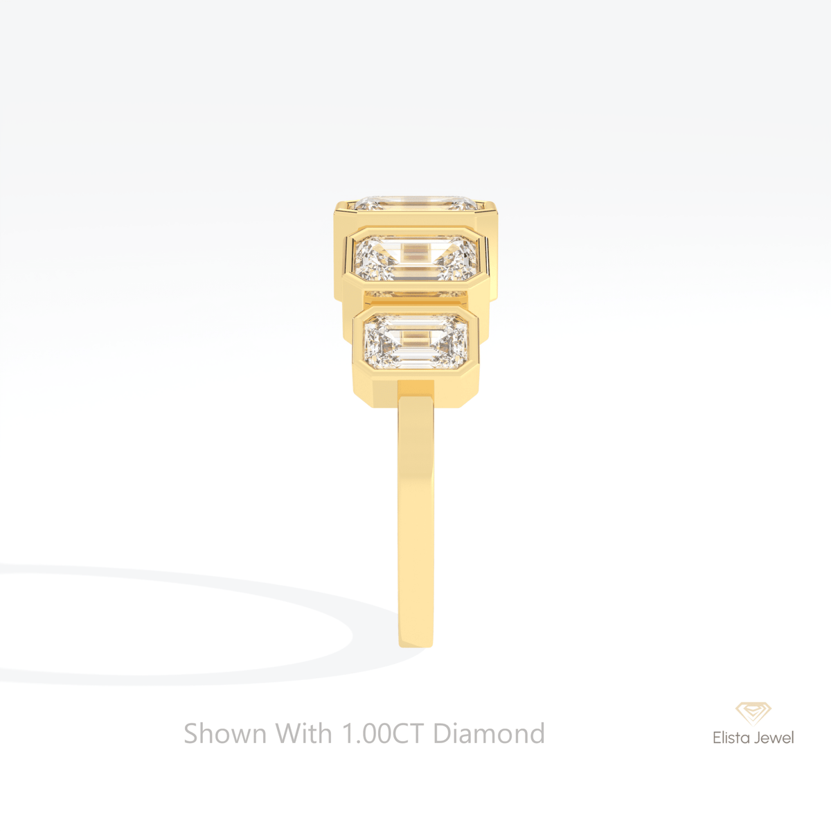 Emerald Cut Five Stone Wedding Lab Grown Diamond Ring in 18K Yellow Gold - Perspective View