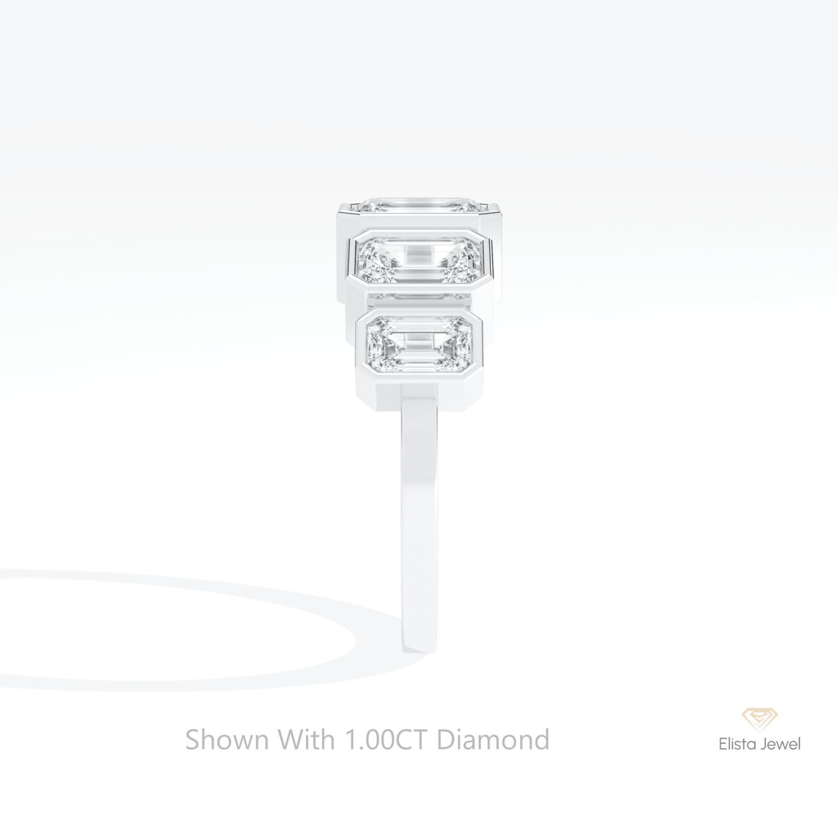 Emerald Cut Five Stone Wedding Lab Grown Diamond Ring in 10K Yellow Gold - Side View