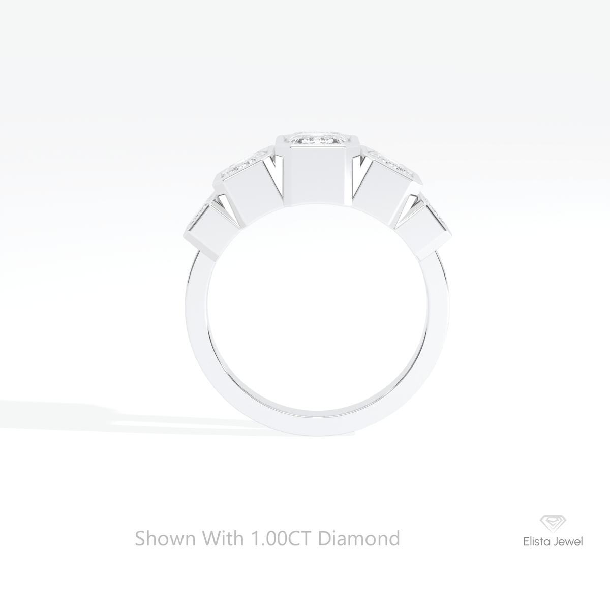 Emerald Cut Five Stone Wedding Lab Grown Diamond Ring in 14K White Gold - Top View