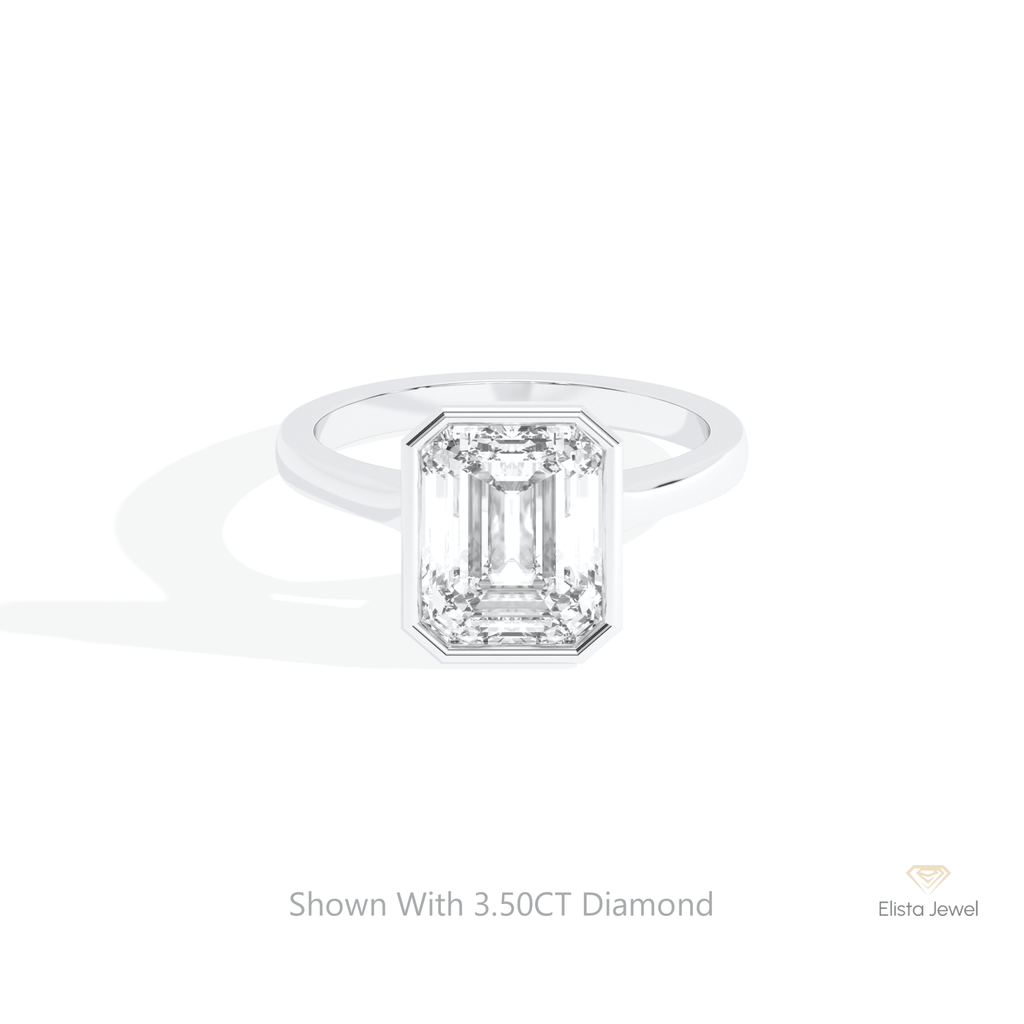 Emerald Cut Full Bezel Solitaire Lab Grown Diamond Ring in 14K Yellow Gold - Detail View