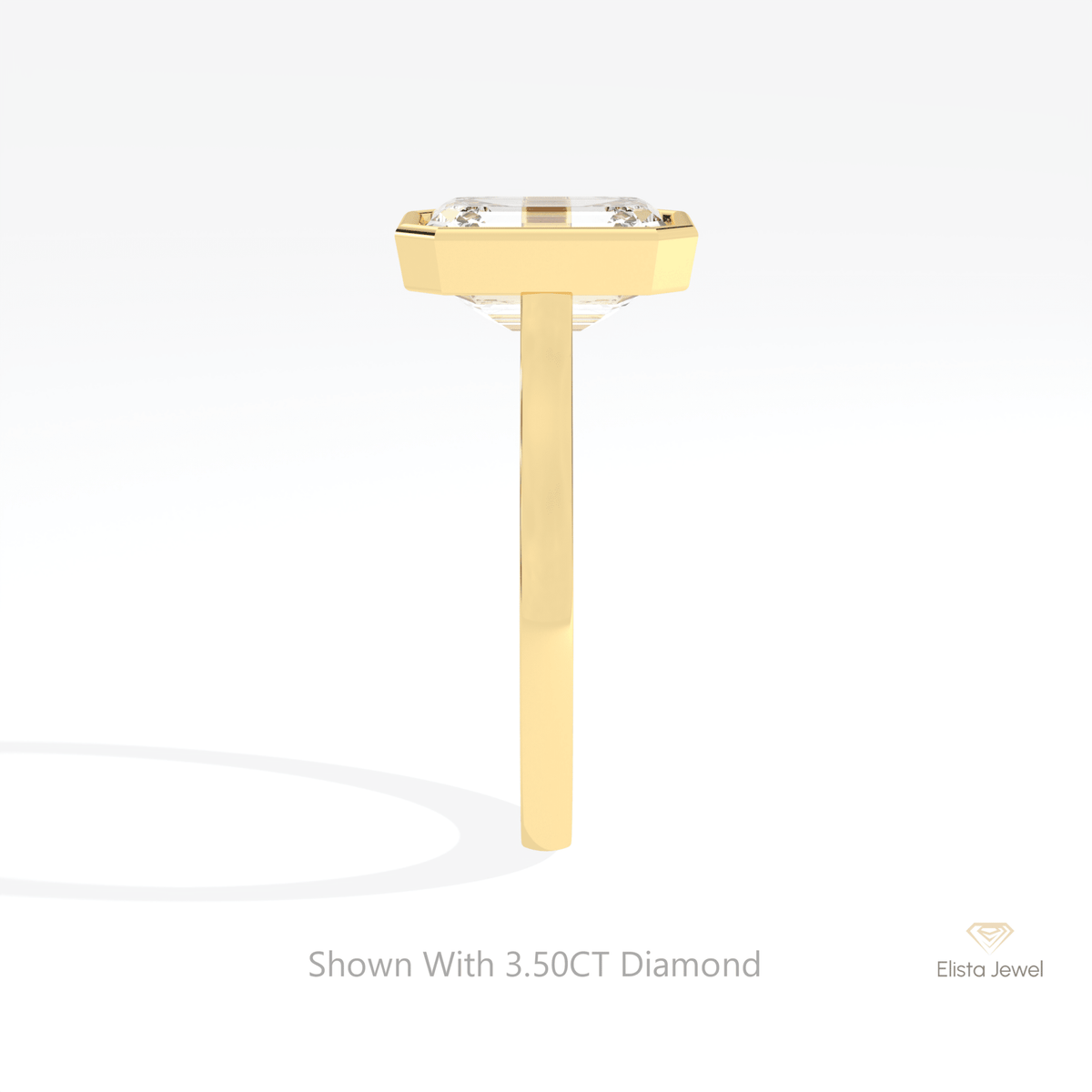 Emerald Cut Full Bezel Solitaire Lab Grown Diamond Ring in 14K White Gold - Top View