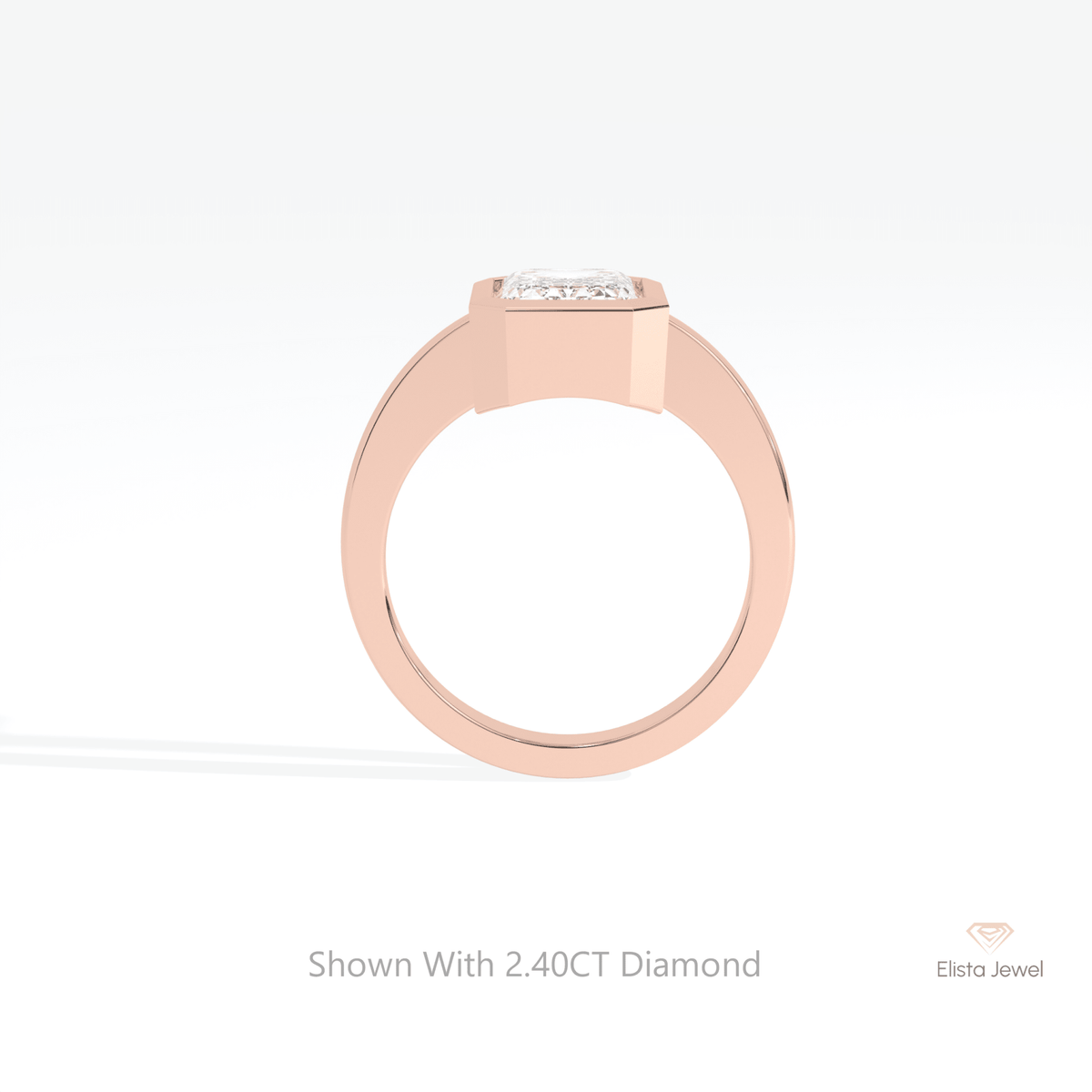 Emerald Cut Full Bezel Wedding Lab Grown Diamond Ring in 14K White Gold - Top View