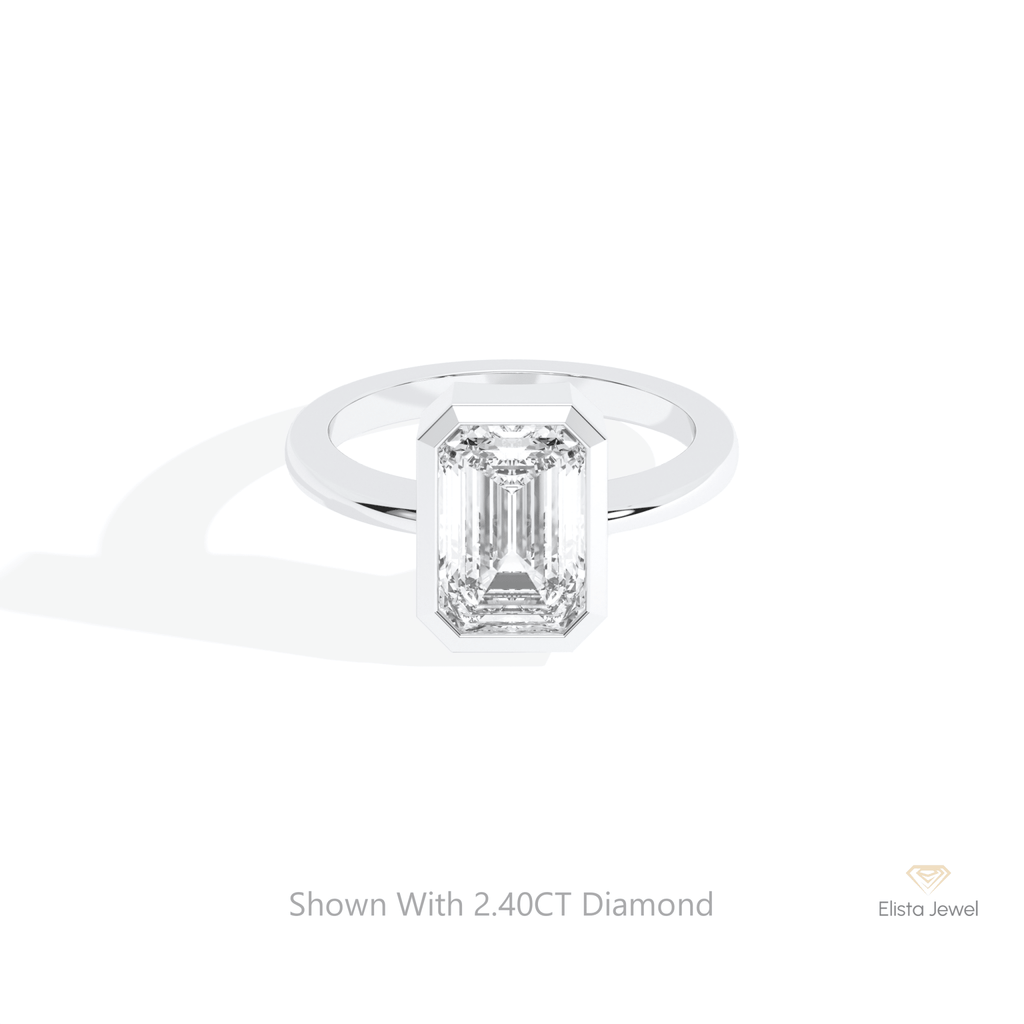 Emerald Cut Full Bezel Wedding Lab Grown Diamond Ring in 14K Yellow Gold - Detail View