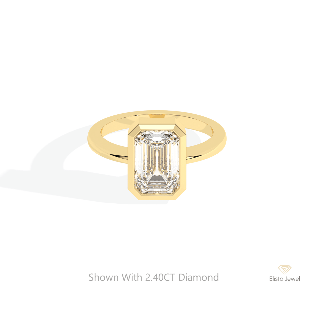 Emerald Cut Full Bezel Wedding Lab Grown Diamond Ring in 18K Rose Gold - Ring on Hand View