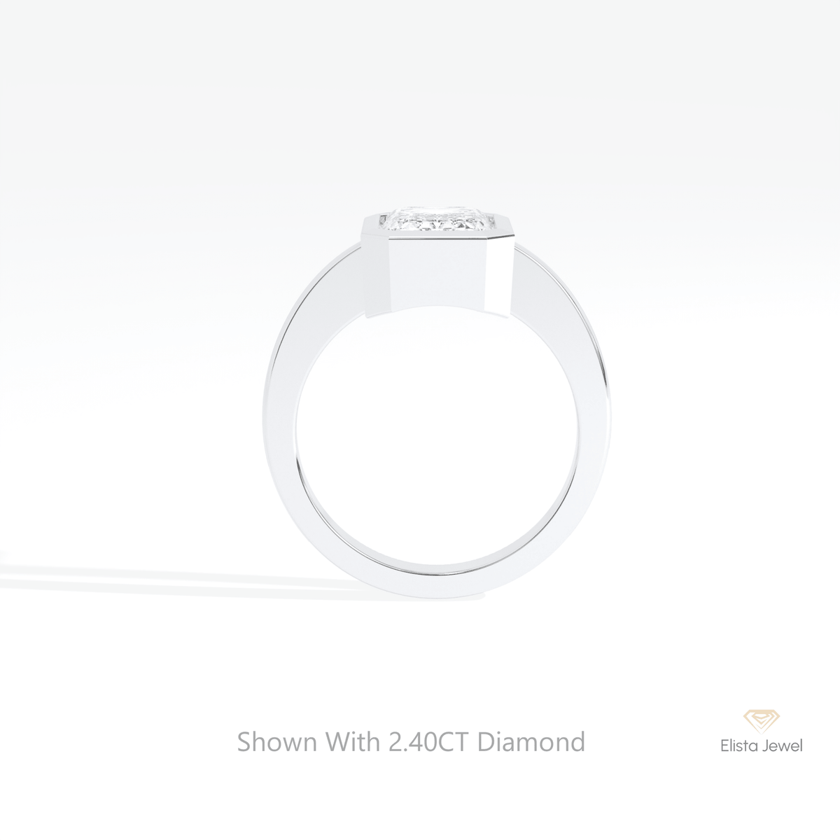 Emerald Cut Full Bezel Wedding Lab Grown Diamond Ring in 18K White Gold - Close-up View