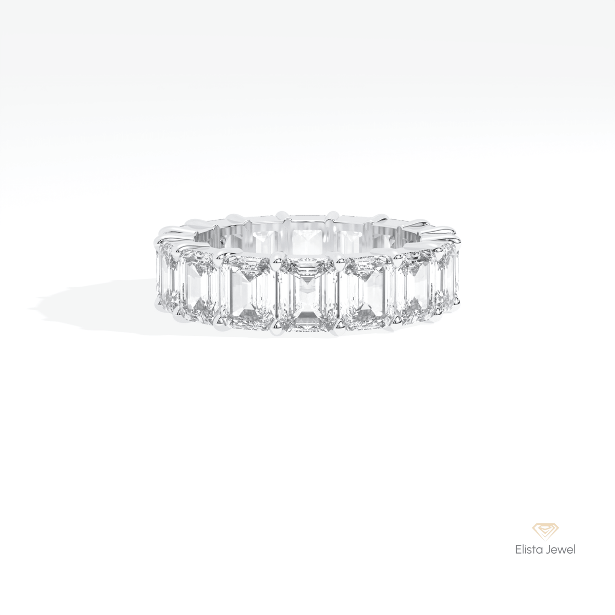 Emerald Cut Full Eternity Wedding Lab Grown Diamond Band in 14K Yellow Gold - Detail View