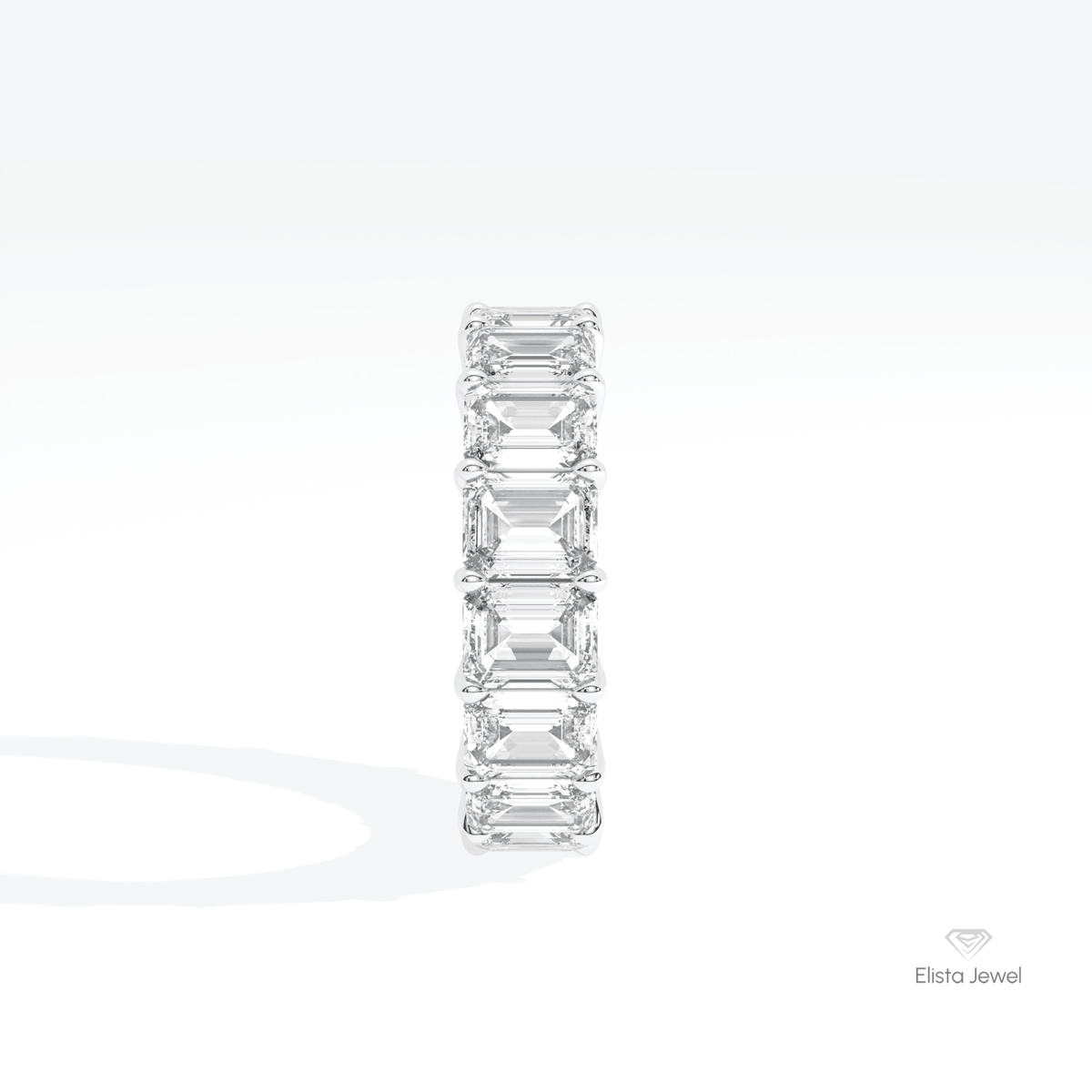 Emerald Cut Full Eternity Wedding Lab Grown Diamond Band in 18K Yellow Gold - Perspective View