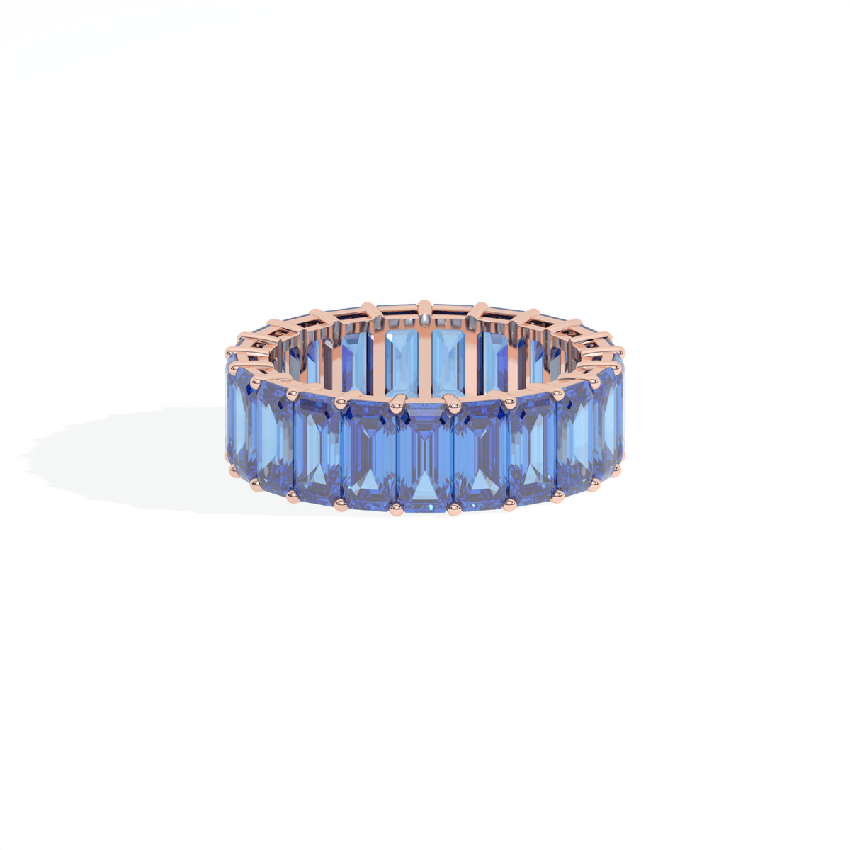 Emerald Cut Full Eternity Wedding Lab Grown Diamond Band in 10K Yellow Gold - Profile View