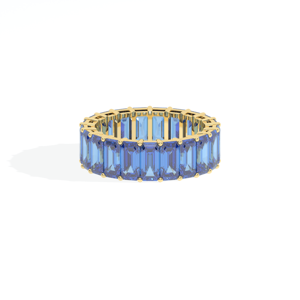 Emerald Cut Full Eternity Wedding Lab Grown Diamond Band in 14K Yellow Gold - View 14