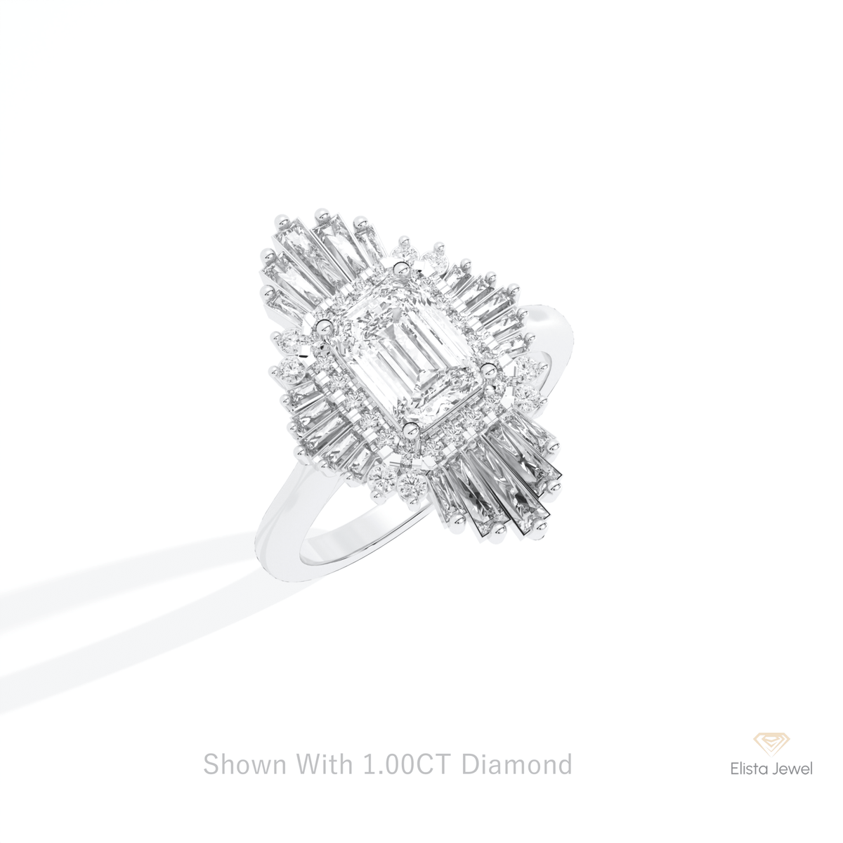 Emerald Cut Halo Art Deco Lab Grown Diamond Ring in 14K Rose Gold - Profile View